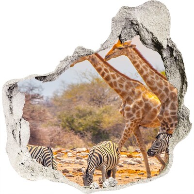 Zelfklevende muursticker 3D gat Safari in Afrika