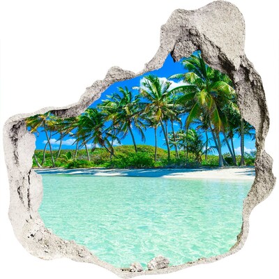 Zelfklevende muursticker 3D gat Tropische oase aan zee