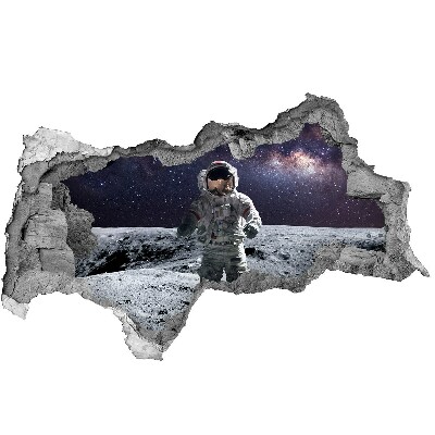Zelfklevende muursticker 3D gat Astronaut op de maan