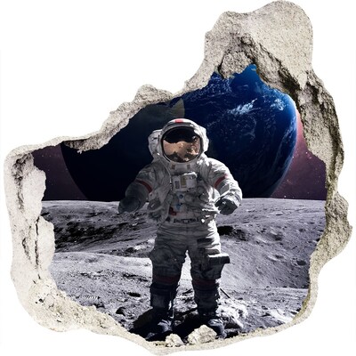 3D muursticker effect gat in de muur Astronaut op de maan