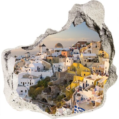 3D wandsticker gat in de muur Santorini in Griekenland