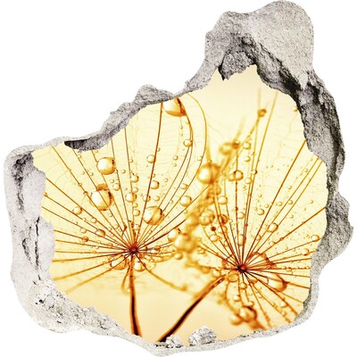 3D muursticker effect gat in de muur Gouden bloemen in beton