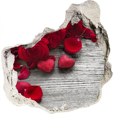 3D muursticker effect gat in de muur Romantische ruimte met rozen