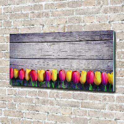Foto in plexiglas Tulpen op hout