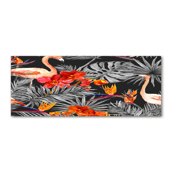 Schilderij op acrylglas Flamingo's en bloemen