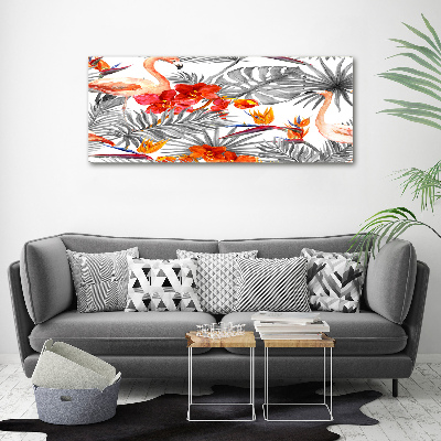 Plexiglas schilderij Flamingo's en bloemen