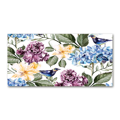 Plexiglas schilderij Bloemen en vogels