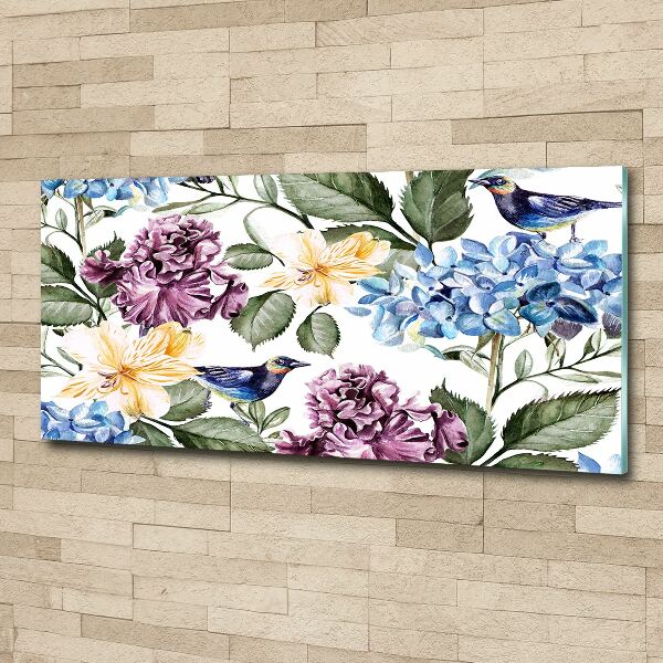 Plexiglas schilderij Bloemen en vogels
