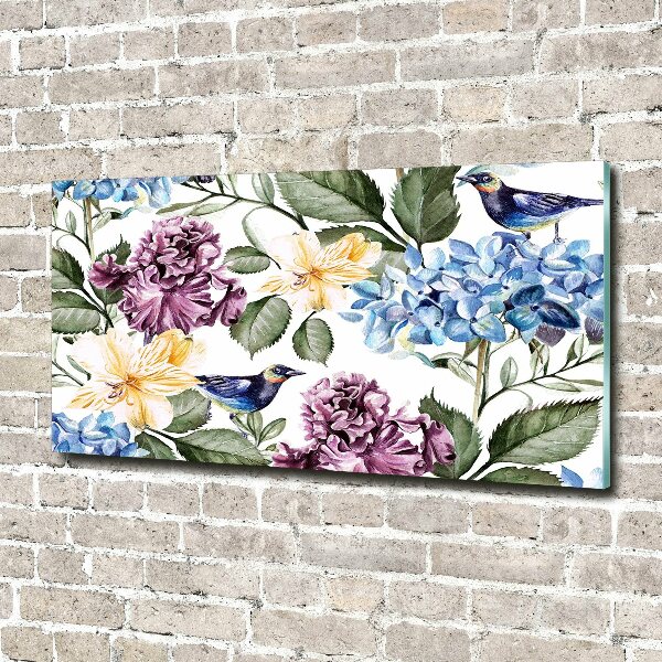 Plexiglas schilderij Bloemen en vogels