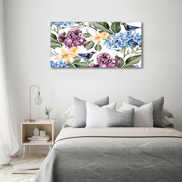 Plexiglas schilderij Bloemen en vogels