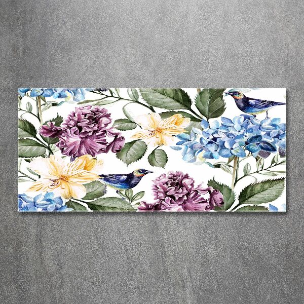 Plexiglas schilderij Bloemen en vogels