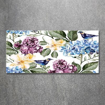 Plexiglas schilderij Bloemen en vogels