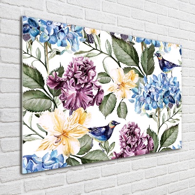 Plexiglas schilderij Bloemen en vogels