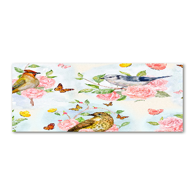 Plexiglas schilderij Vogels en rozen