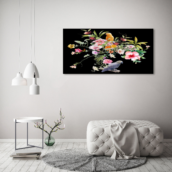 Schilderij op acrylglas Bloemen en vogels