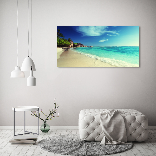 Schilderij op acrylglas strand op de Seychellen