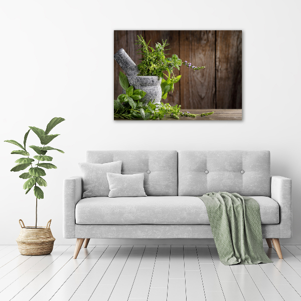 Plexiglas schilderij Kruiden in een vijzel