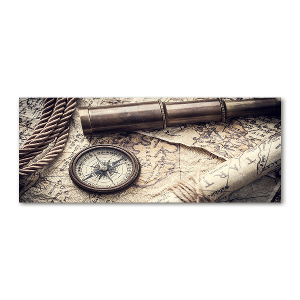 Schilderij op acrylglas Kompas kaart vergrootglas