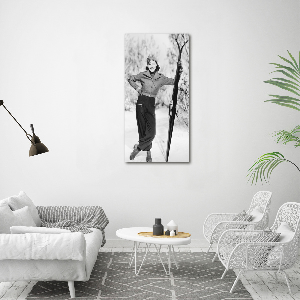 Staand foto in plexiglas Vrouw met ski's