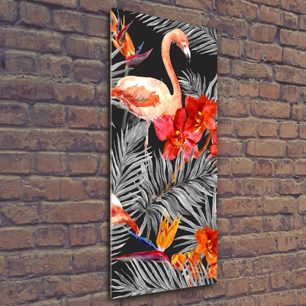 Staand foto in plexiglas Flamingo's en bloemen