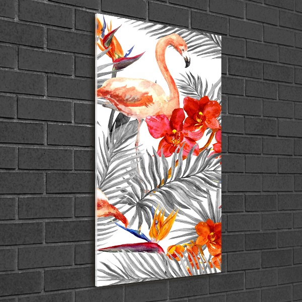 Staand foto op plexiglas Flamingo's en bloemen