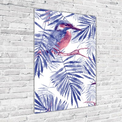 Staand foto plexiglas Palmbladeren en een vogel
