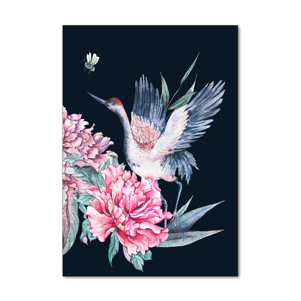 Staand foto in plexiglas Kraanvogels en pioenrozen