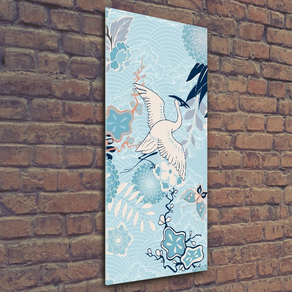 Staand plexiglas foto Kraanvogel en bloemen