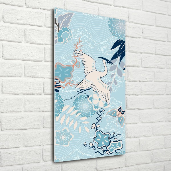 Staand plexiglas foto Kraanvogel en bloemen