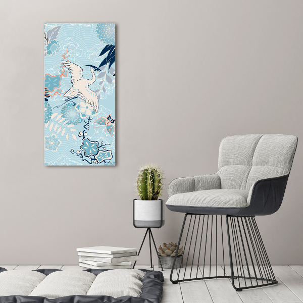 Staand plexiglas foto Kraanvogel en bloemen