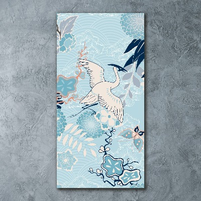 Staand plexiglas foto Kraanvogel en bloemen