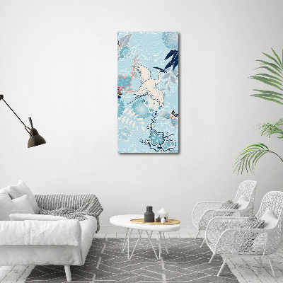 Staand plexiglas foto Kraanvogel en bloemen