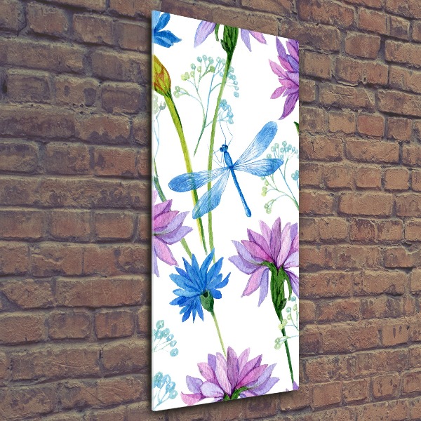 Staand plexiglas foto Bloemen en libellen