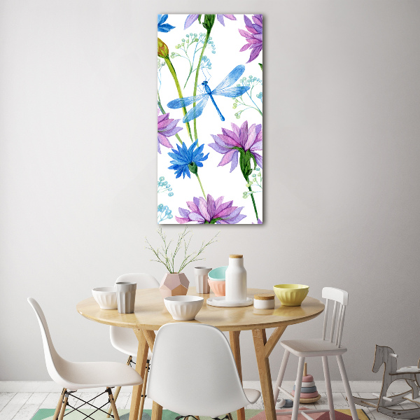 Staand plexiglas foto Bloemen en libellen