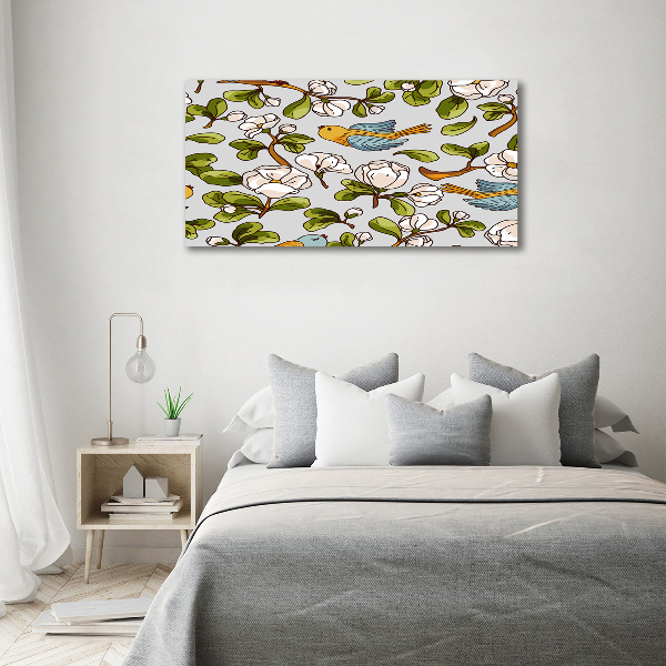 Canvas foto Bloemen en vogels
