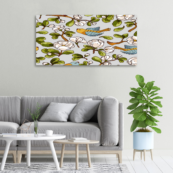 Canvas foto Bloemen en vogels