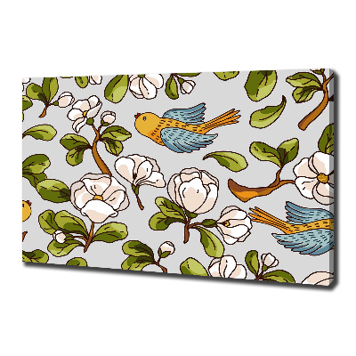 Canvas foto Bloemen en vogels
