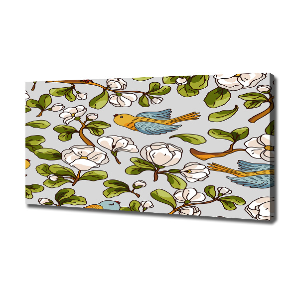 Canvas foto Bloemen en vogels