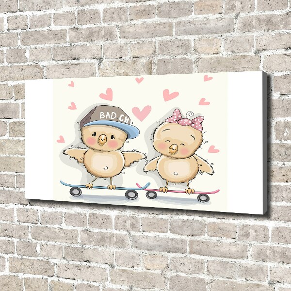 Canvas foto Vogels op een skateboard