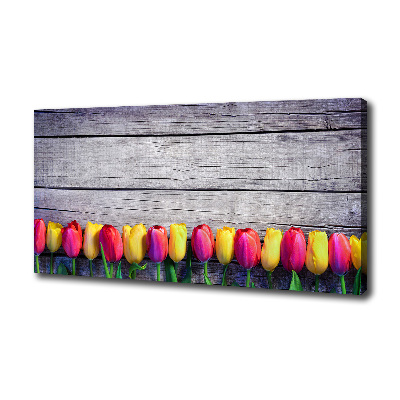 Canvas schilderij Tulpen op hout