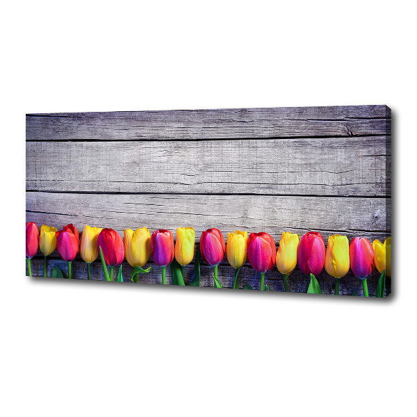 Canvas schilderij Tulpen op hout