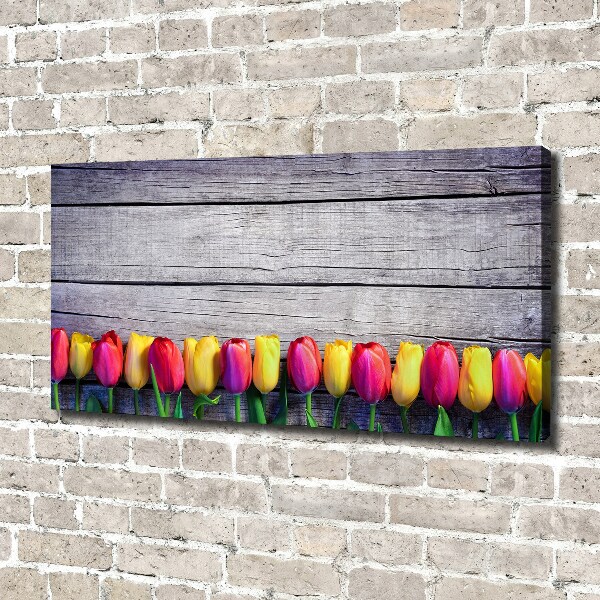 Canvas schilderij Tulpen op hout