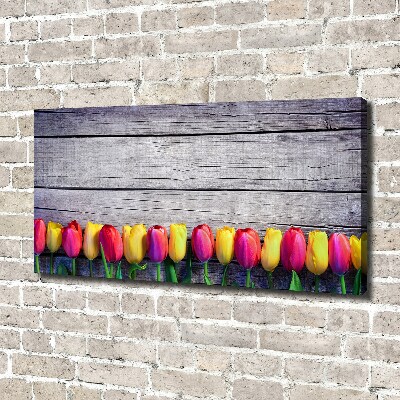Canvas schilderij Tulpen op hout