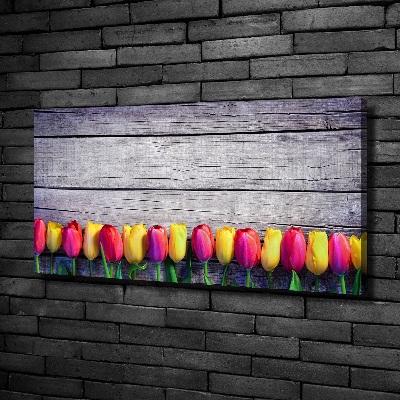 Canvas schilderij Tulpen op hout