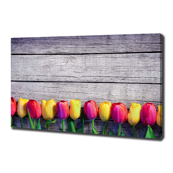 Canvas schilderij Tulpen op hout