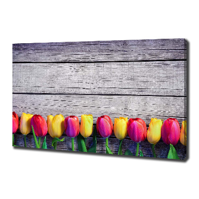Canvas schilderij Tulpen op hout