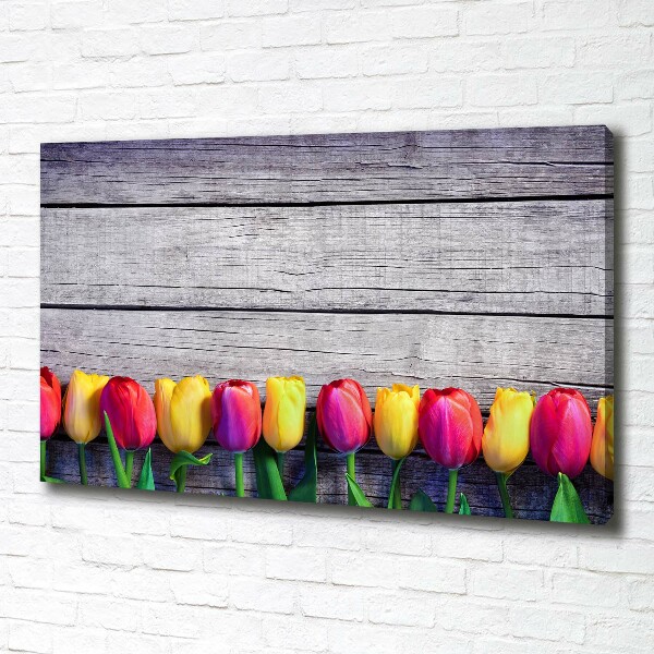 Canvas schilderij Tulpen op hout
