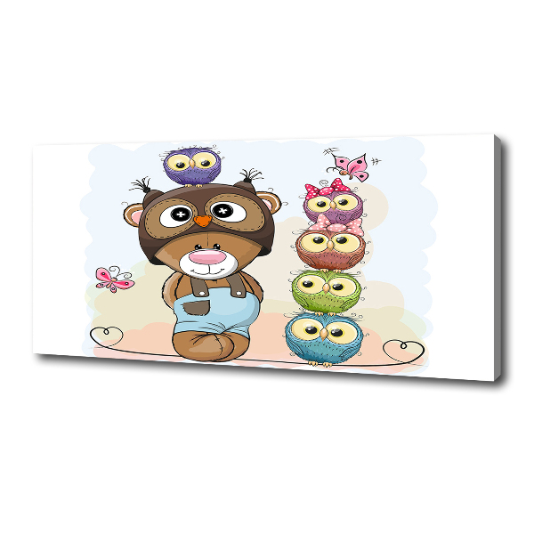 Canvas schilderij Teddybeer en uilen