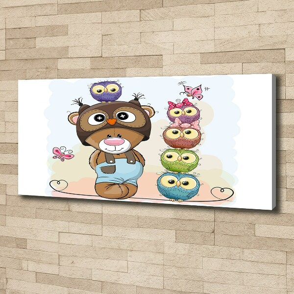 Canvas schilderij Teddybeer en uilen