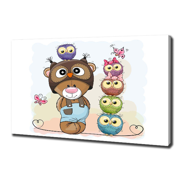 Canvas schilderij Teddybeer en uilen